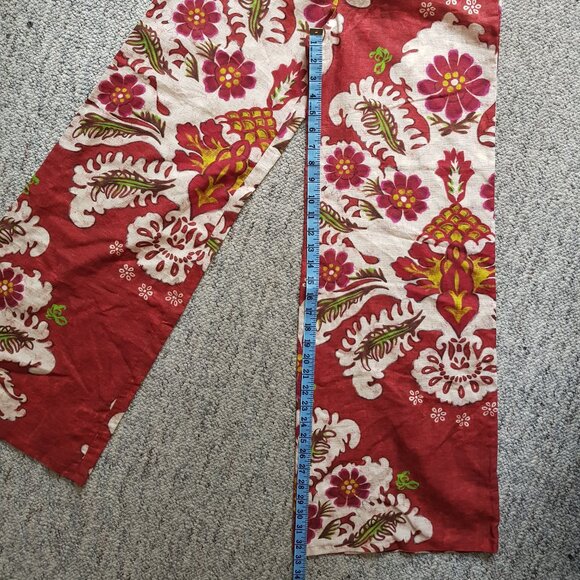 Zara Red and White Wide-Leg Linen Pants - Picture 9 of 13